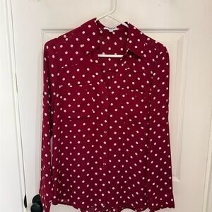 Express Maroon and White Long Sleeve Button Down Shirt
